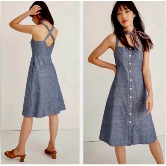 Madewell Women's Size 16 Chambray Tank Button Front Midi Dress EUC $118 L3316 - Picture 1 of 5